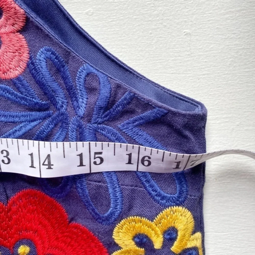 Andree By Unit‎ Embroidered Appliqué Big Bold Floral Shift Dress Linen Blend - Picture 11 of 13